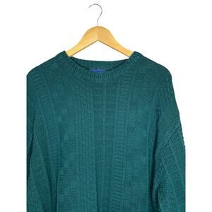 VTG 3D Knit TownCraft Mens Crew Neck Teal Sweater XLXT Geometric Cotton Grandpa